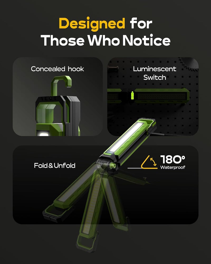 Wtoolfex Work Light - 5200mAH Foldable Magnetic Under Hood Working Light with Hooks, Portable Magnetic Rechargeable Cordless 3300LM Job Site Lighting for Mechanic/Car Repairing/Garage - Image 3
